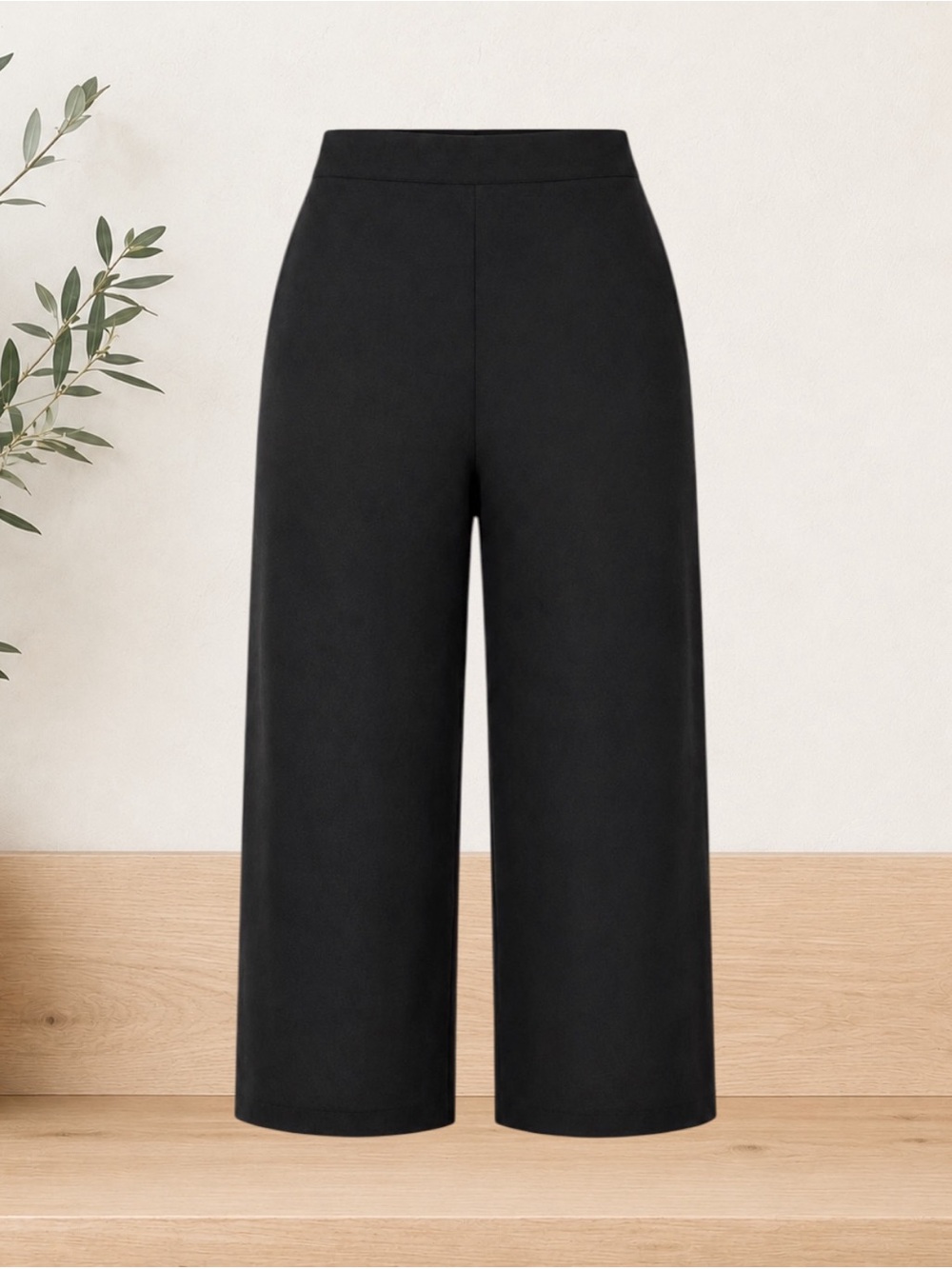Flax 100% Linen Black Wide-Leg Cropped Trousers